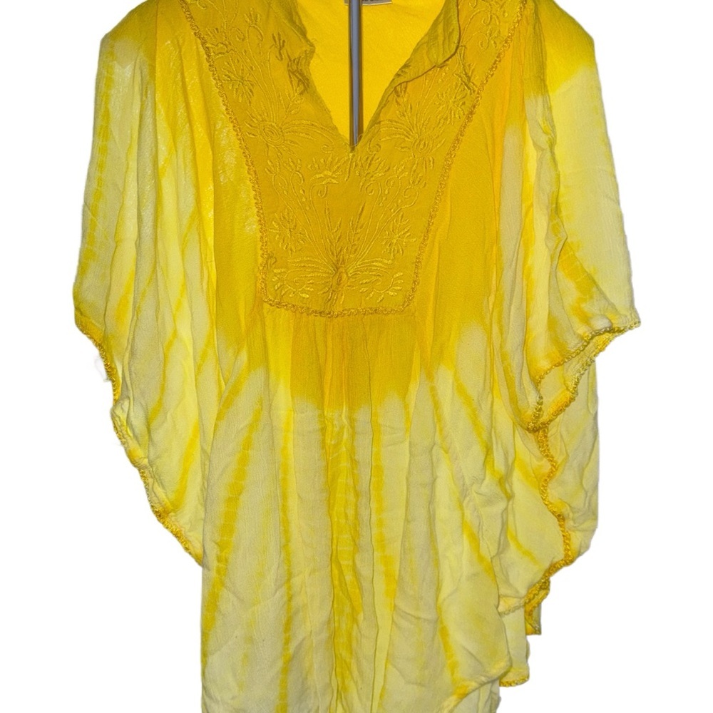 L.S.I. Yellow Embroidered Batwing Top